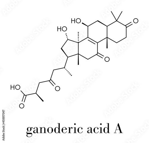 Ganoderic acid A molecule. Present in Ganoderma mushrooms. Skeletal formula.