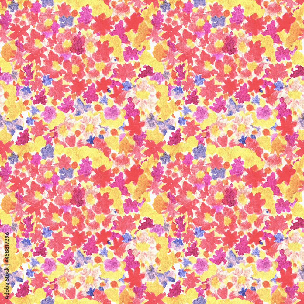 Seamless watercolor pattern with small pink, red, yellow flowers. Illustration for wallpapers, pattern, background, print, decor, design, textures, textiles, fabrics, templates Seamless watercolor pattern with small pink, red, yellow flowers. Illustration for wallpapers, pattern, background, print, decor, design, textures, textiles, fabrics, templates