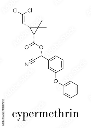 Cypermethrin insecticide molecule. Skeletal formula.