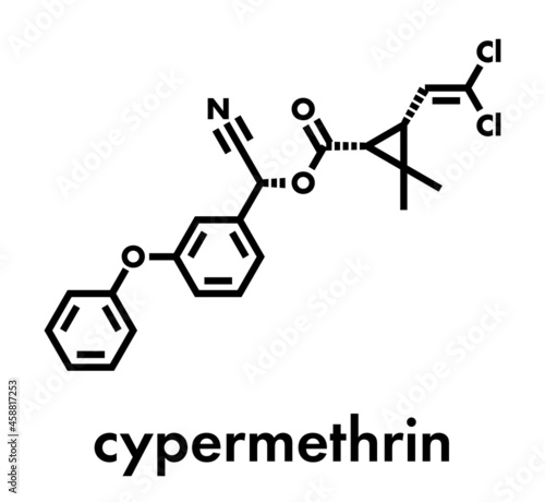 Cypermethrin insecticide molecule. Skeletal formula.