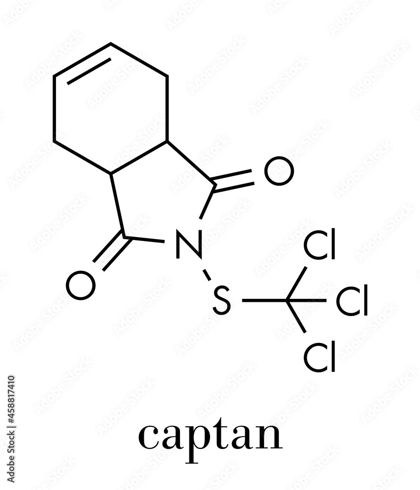 Captan fungicide molecule.. Skeletal formula. Captan fungicide molecule.. Skeletal formula.