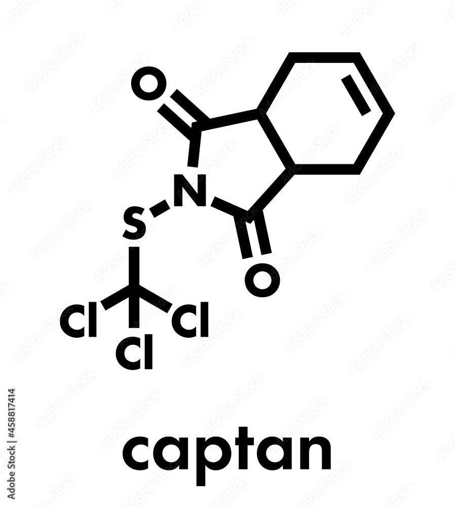 Captan fungicide molecule.. Skeletal formula. Captan fungicide molecule.. Skeletal formula.