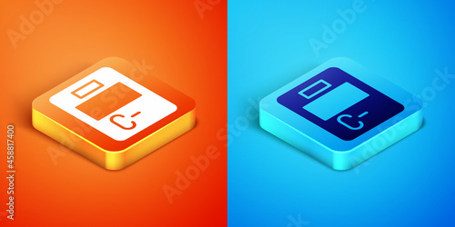 Isometric Exam paper with incorrect answers survey icon isolated on orange and blue background. Bad mark of test results. Vector