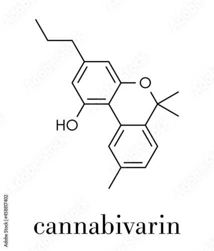 Cannabivarin or cannabivarol cannabinoid molecule. Skeletal formula.