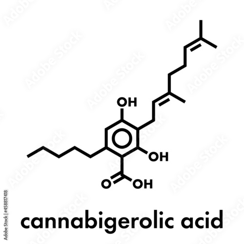 Cannabigerolic acid or CBGA cannabinoid molecule. Skeletal formula.