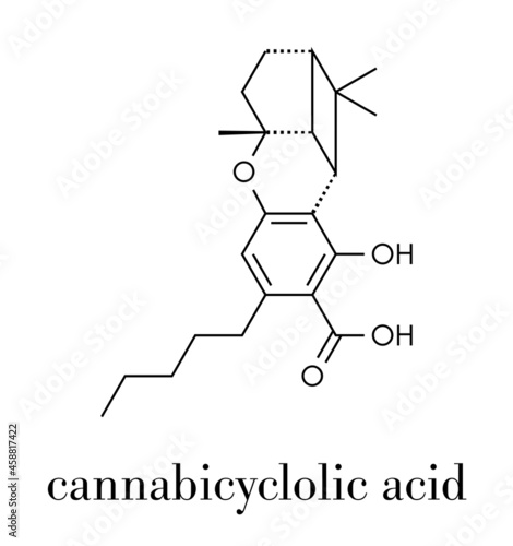 Cannabicyclolic acid cannabinoid molecule. Skeletal formula.