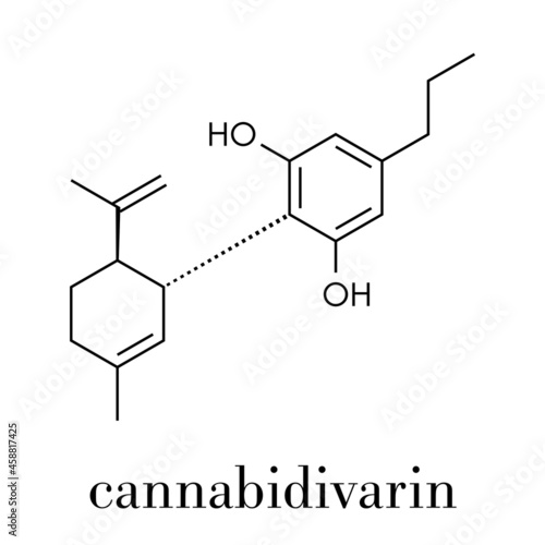 Cannabidivarin or CBDV cannabinoid molecule. Skeletal formula.