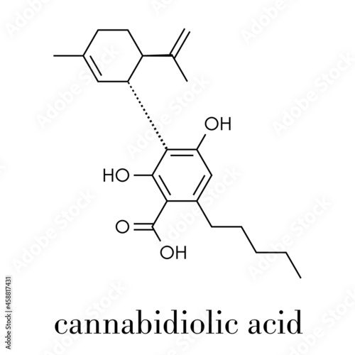 Cannabidiolic acid or CBDA cannabinoid molecule. Skeletal formula.