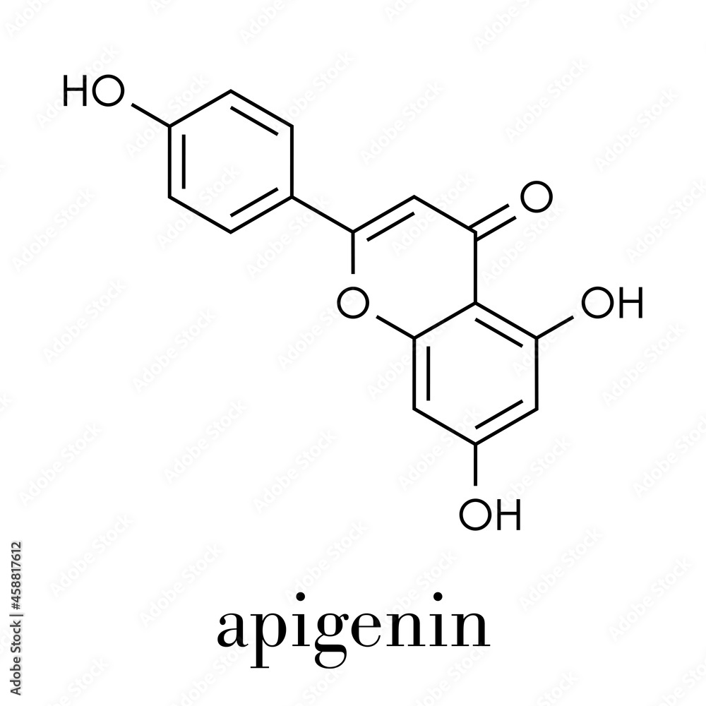 Apigenin yellow herbal dye molecule. Skeletal formula.