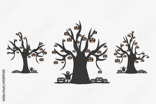 Set of Halloween pumpkin tree