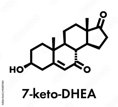 7-Ketodehydroepiandrosterone or 7-keto-DHEA molecule. Skeletal formula.