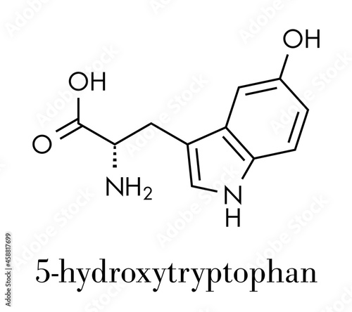 5-Hydroxytryptophan amino acid molecule. Skeletal formula.