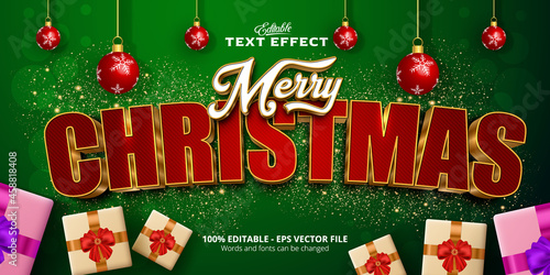 Merry Christmas  text, golden style editable text effect