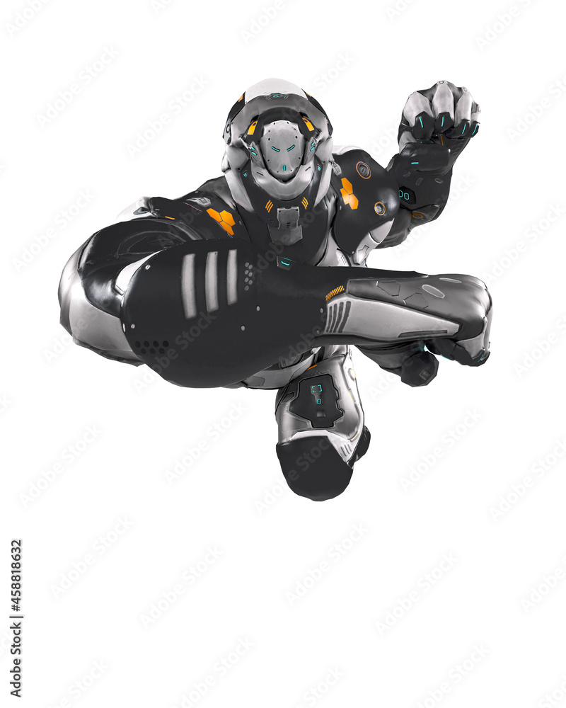 future soldier is flying to punch on white background future soldier is flying to punch on white background