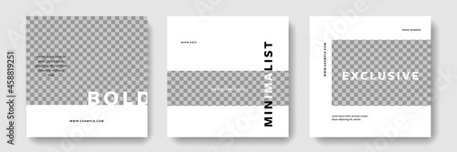 vector social media templates with photo placeholders, minimal square banners, instagram and facebook layouts for life couches and influencers