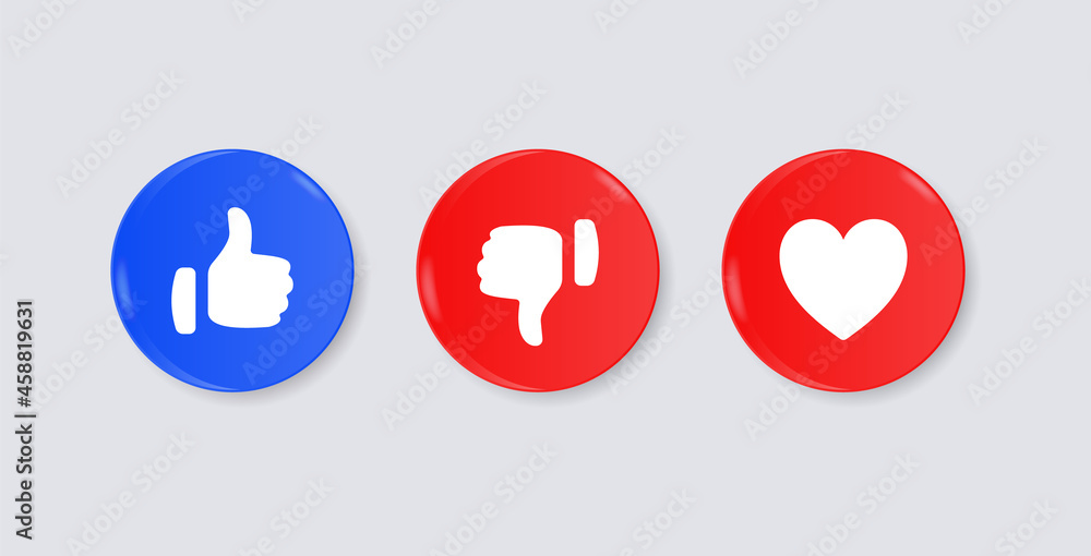 social media notification icons in modern buttons like dislike love icon - Thumbs up, thumb down, heart button social media notification icons in modern buttons like dislike love icon - Thumbs up, thumb down, heart button