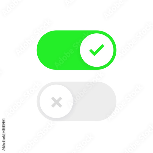 On and Off toggle switch buttons - Switch toggle icons  buttons with checkmark icons - green yes on - grey no off for apps and website ui ux user interface design 