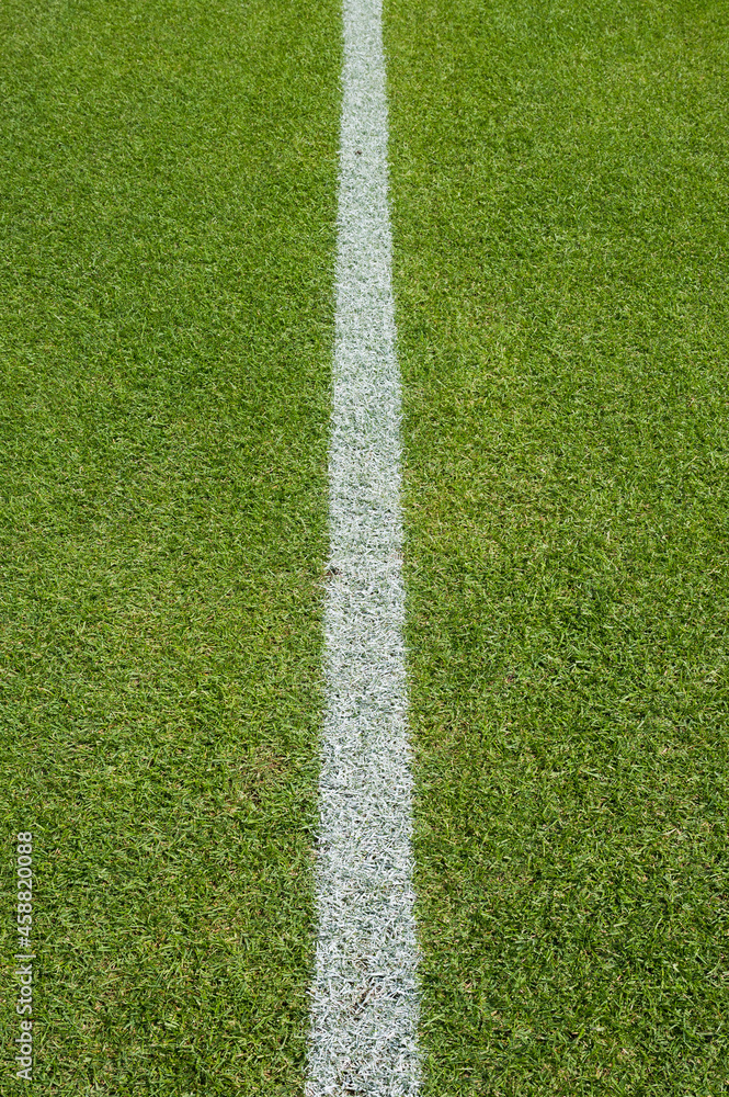 White line on the grass at soccer playing field