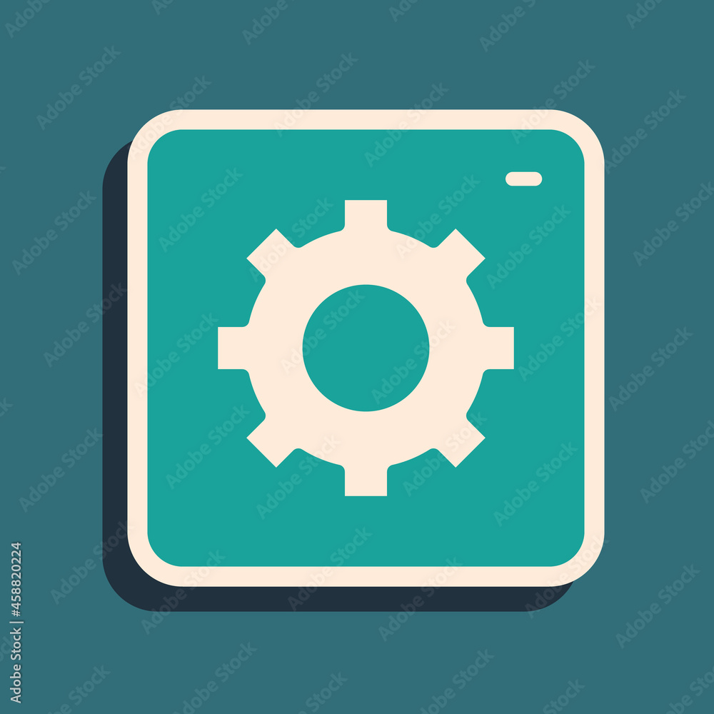 Green Setting icon isolated on green background. Tools, service, cog, gear, cogwheel sign. Long shadow style. Vector Green Setting icon isolated on green background. Tools, service, cog, gear, cogwheel sign. Long shadow style. Vector