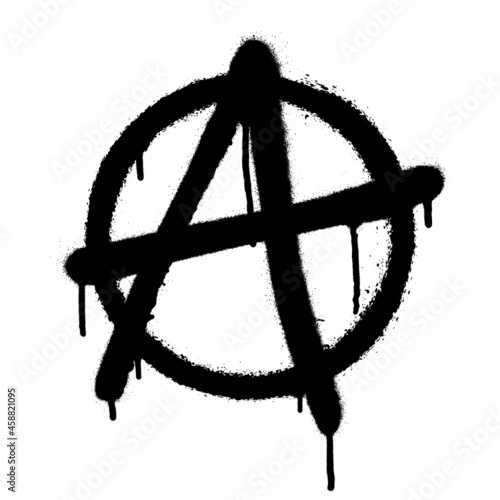 Sprayed anarchy symbol with overspray in black over white. Vector illustration. photo