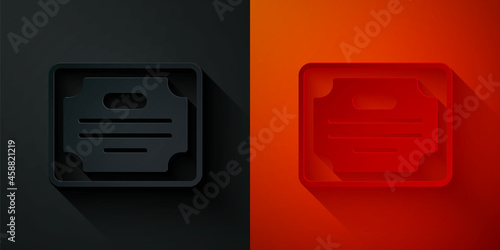 Paper cut Certificate template icon isolated on black and red background. Achievement, award, degree, grant, diploma concepts. Paper art style. Vector
