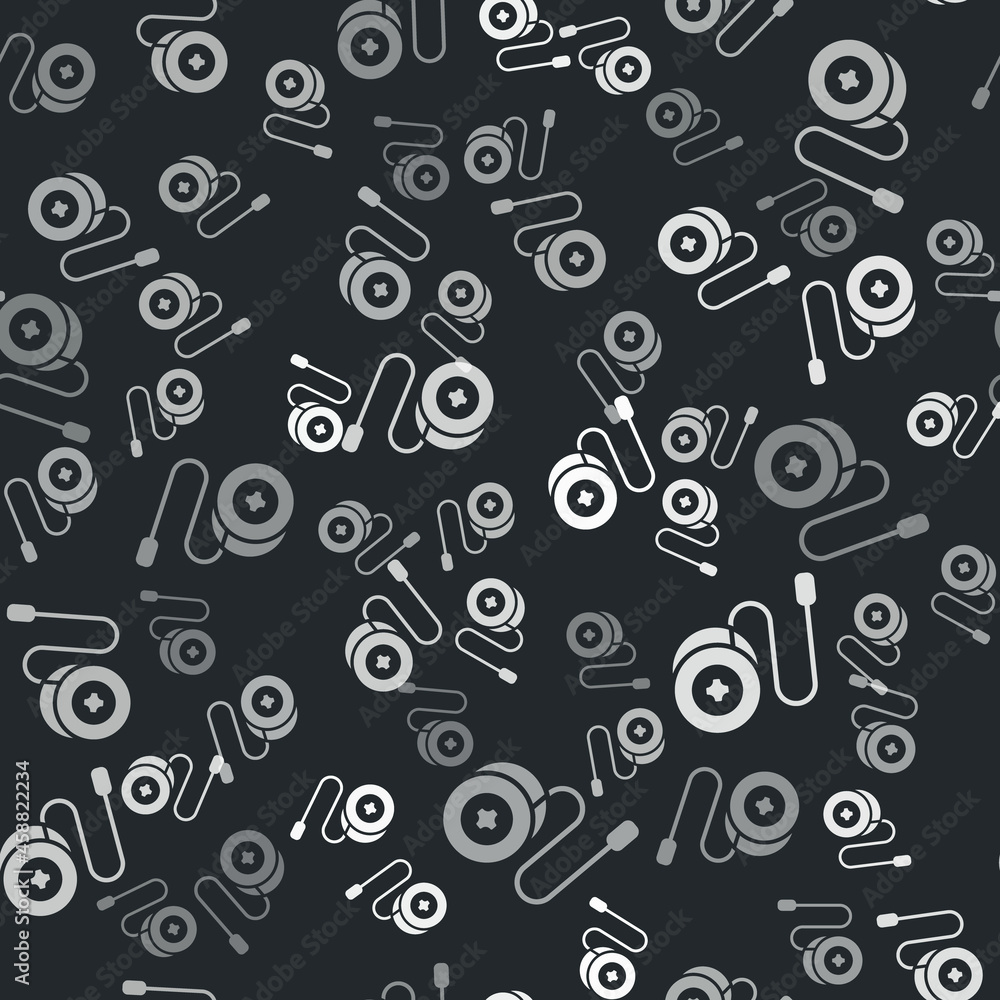 Grey Yoyo toy icon isolated seamless pattern on black background. Vector
