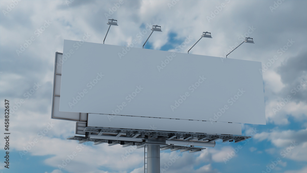 Marketing Billboard. Blank Outdoor Sign against a Cloudy Afternoon Sky. Mockup Template. Marketing Billboard. Blank Outdoor Sign against a Cloudy Afternoon Sky. Mockup Template.