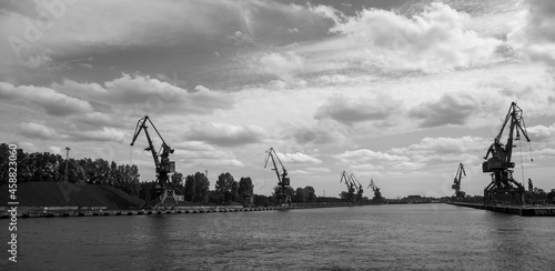 Shipyard cranes in the Gdańsk canal