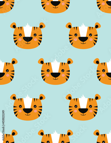 seamless pattern with cartoon tiger on blue