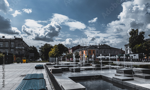 Fountains in the square in the city center of Tomaszów Mazowiecki photo