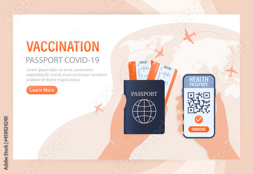 Mobile phone with immune digital health passport for covid-19. Green icon. Isometric concept. Covid pcr test vector icon. Vector isometric illustration.