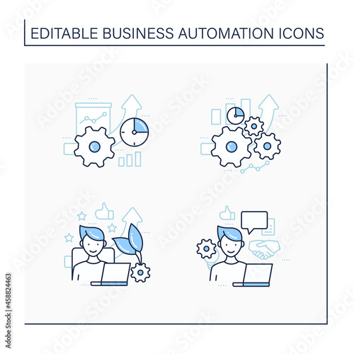 Business automation line icons set. Increased efficiency, favorite job, open collaboration, greater productivity. Business optimization concept.Isolated vector illustration.Editable stroke