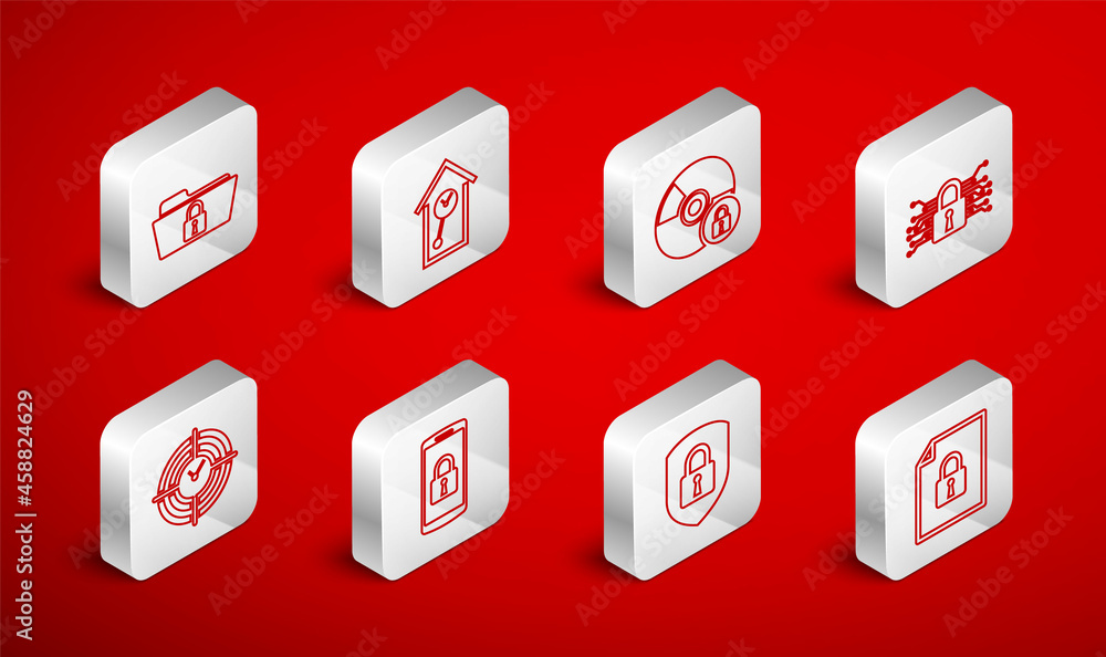 Set line Document and lock, Retro wall watch, CD or DVD disk with, Cyber security, Shield, Folder, Smartphone and Time Management icon. Vector Set line Document and lock, Retro wall watch, CD or DVD disk with, Cyber security, Shield, Folder, Smartphone and Time Management icon. Vector