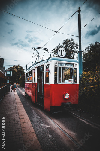 Historic tram at the terminus in Warsaw