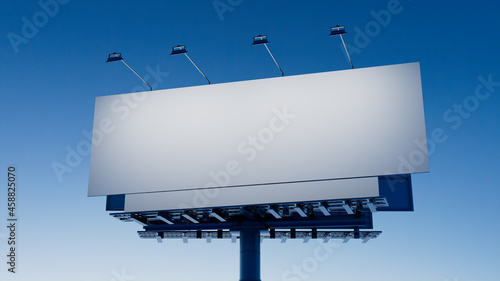 Marketing Billboard. Blank Exterior Sign against a Clear Evening Sky. Design Template. photo