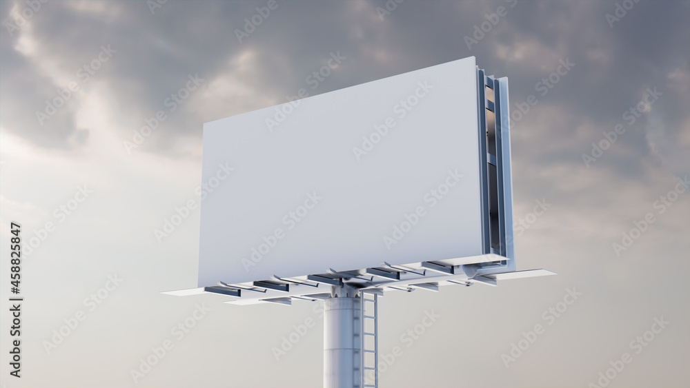 Commercial Billboard. Empty Large Format Sign against a Cloudy Morning Sky. Mockup Template. Commercial Billboard. Empty Large Format Sign against a Cloudy Morning Sky. Mockup Template.