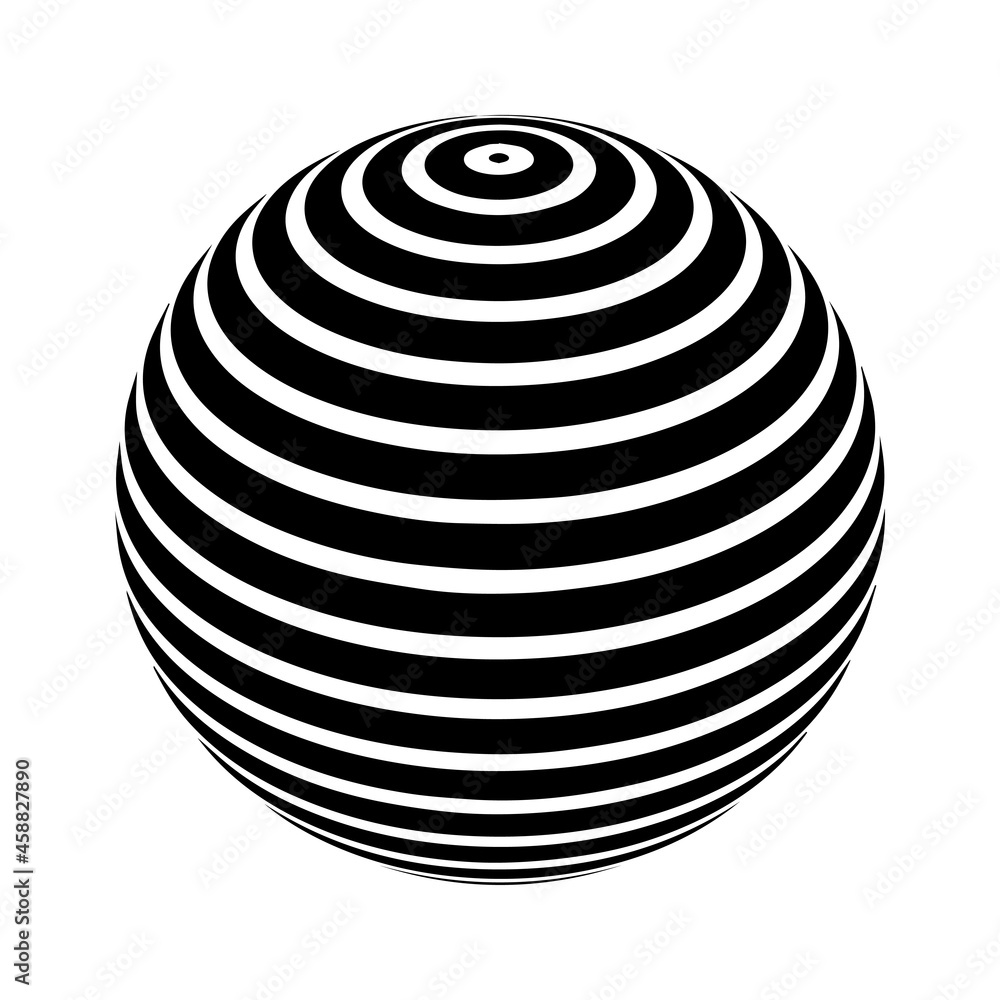 Optical illusion on 3d sphere. Sphere of stripes. Illusion effect