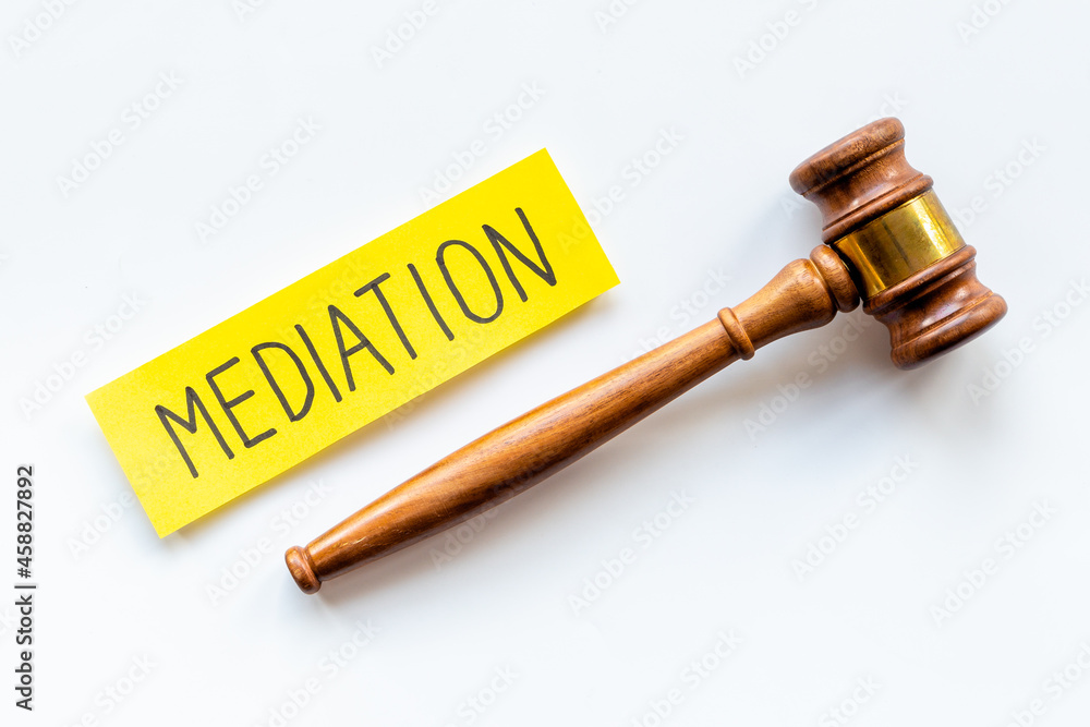 Mediation concept. Judge gavel on table. Conflict and dispute resolve concept