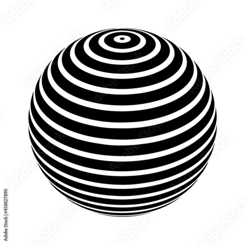 Fototapeta Naklejka Na Ścianę i Meble -  Optical illusion on 3d sphere. Sphere of stripes. Illusion effect. Black and white 3d art. Vector illustration.