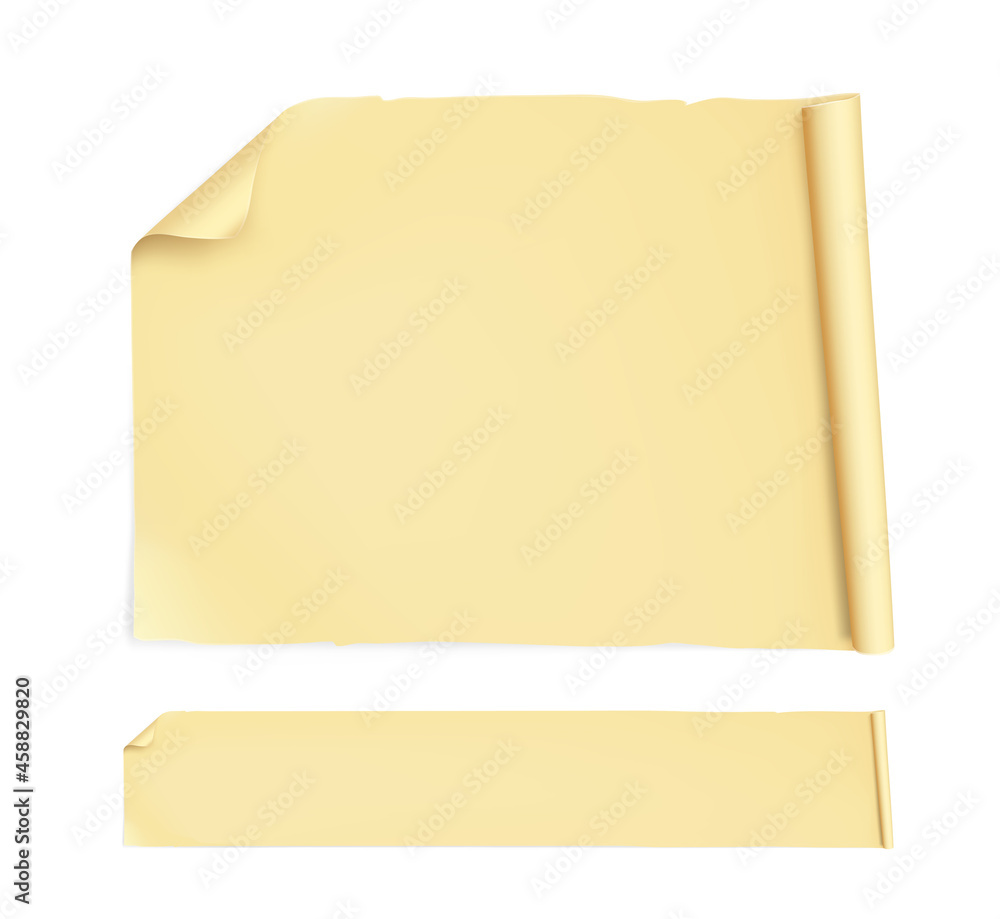 Curled old paper sheet. Vector illustration isolated on white background. Can be use for your design, presentation, promo, adv. EPS10. Curled old paper sheet. Vector illustration isolated on white background. Can be use for your design, presentation, promo, adv. EPS10.