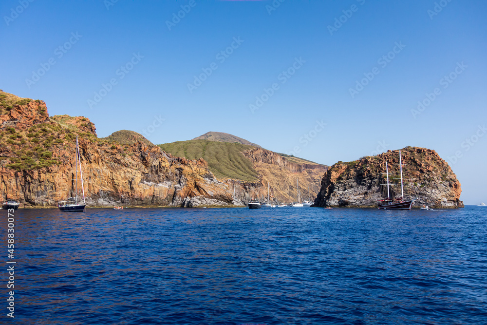 Lipari island (Aeolian archipelago), Messina, Sicily, Italy: view of the rocky seacoast. 