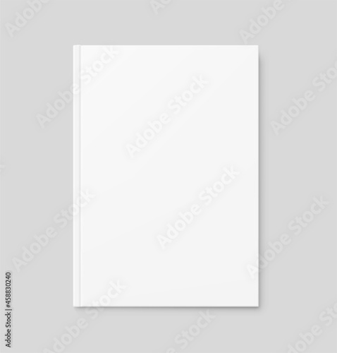Blank soft cover book on grey background. Vector illustration. Ready to use as template for your design. EPS10.	
