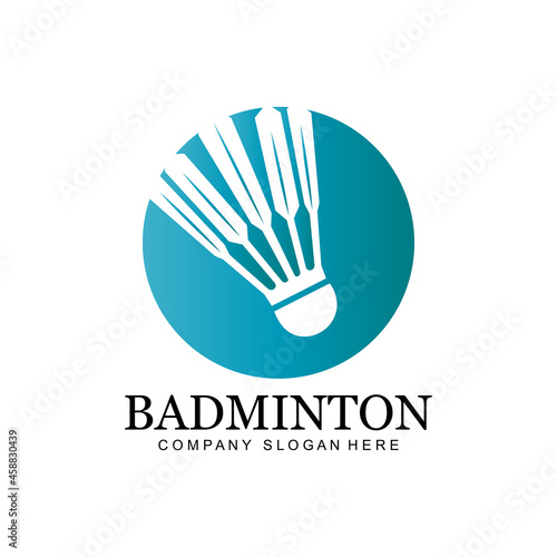 badminton logo icon vector, sports player, using racket, premium retro concept