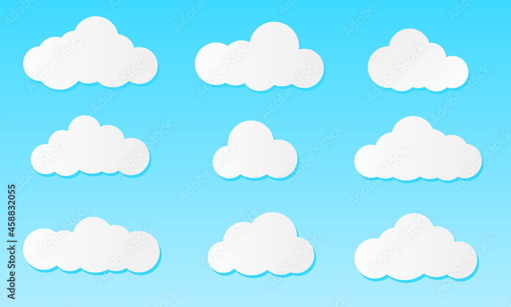 Set of clouds on a blue background. Realistic elements. Flat style vector illustration