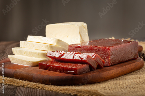 Guava jam with sliced ​​cheese on the table. Romeo e Julieta, a typical Brazilian sweet.