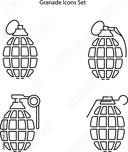 grenade icons set isolated on white background. grenade icon thin line outline linear grenade symbol for logo, web, app, UI. grenade icon simple sign.
