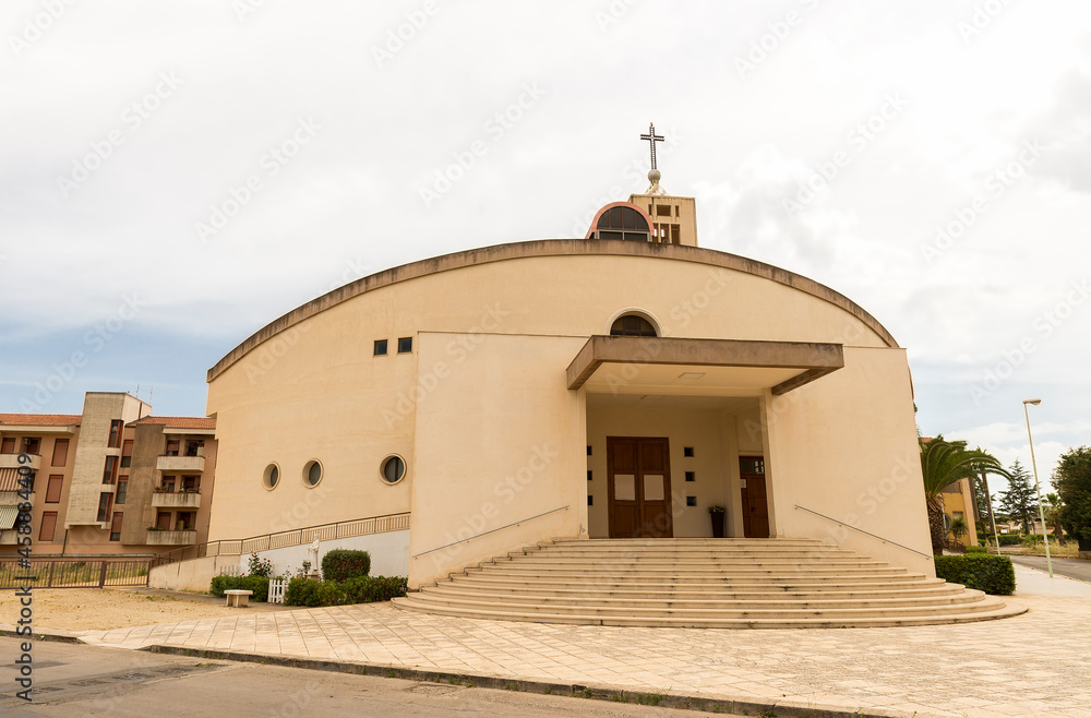 Panoramic Sights of Parish Church of the Holy Apostles (Chiesa Parrocchiale dei Santi Apostoli) in Comiso, Province of Ragusa, Sicily, Italy.