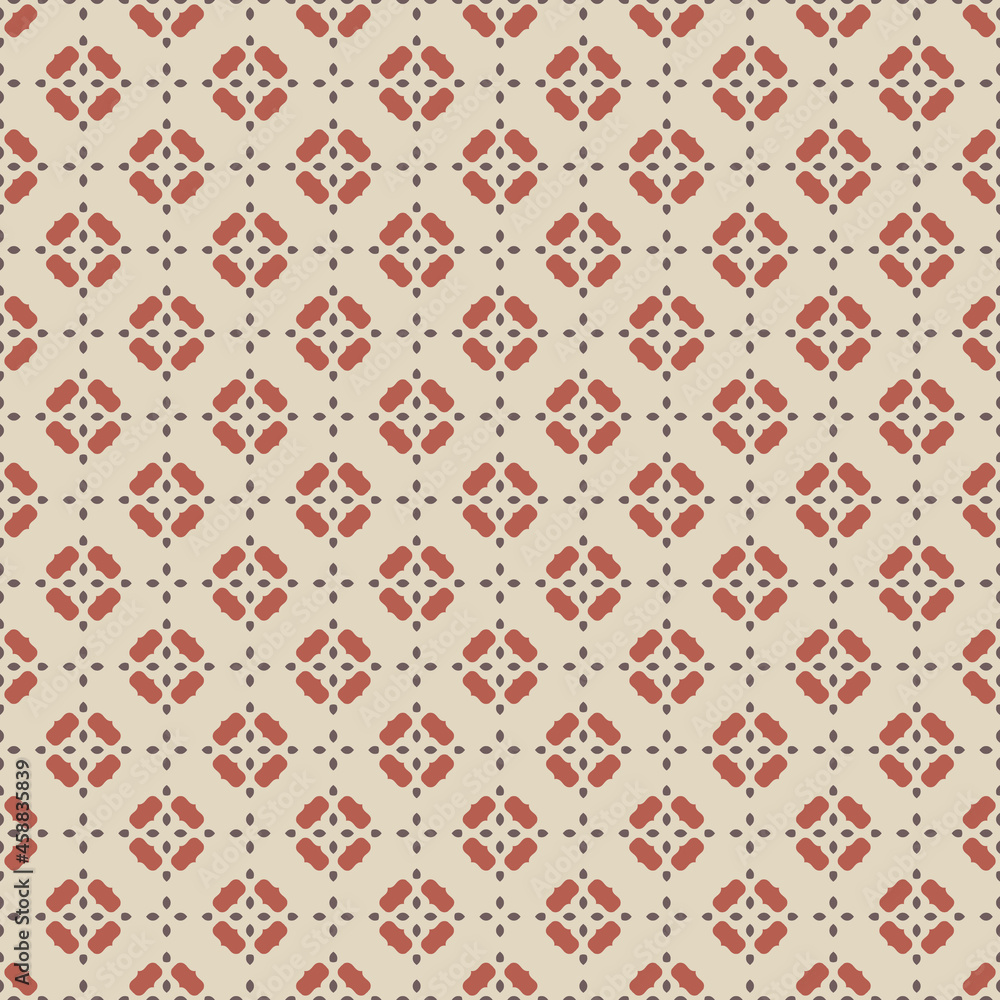 Seamless floral vintage pattern. Vector simple ornament with flowers, small beige, brown, red shapes. Background for design of textiles, clothing, wallpaper, packaging, postcards.