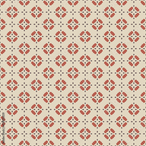 Seamless floral vintage pattern. Vector simple ornament with flowers, small beige, brown, red shapes. Background for design of textiles, clothing, wallpaper, packaging, postcards.