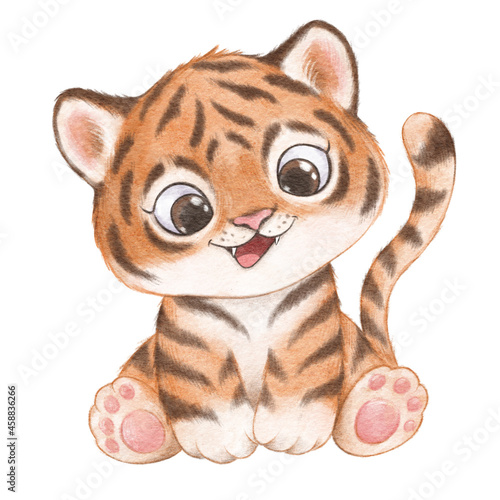 Christmas tiger, new year 2022, cute watercolor tiger